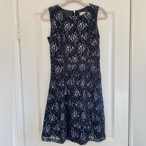 Eci New York Black and Silver Lace Floral Fit and Flare Dress